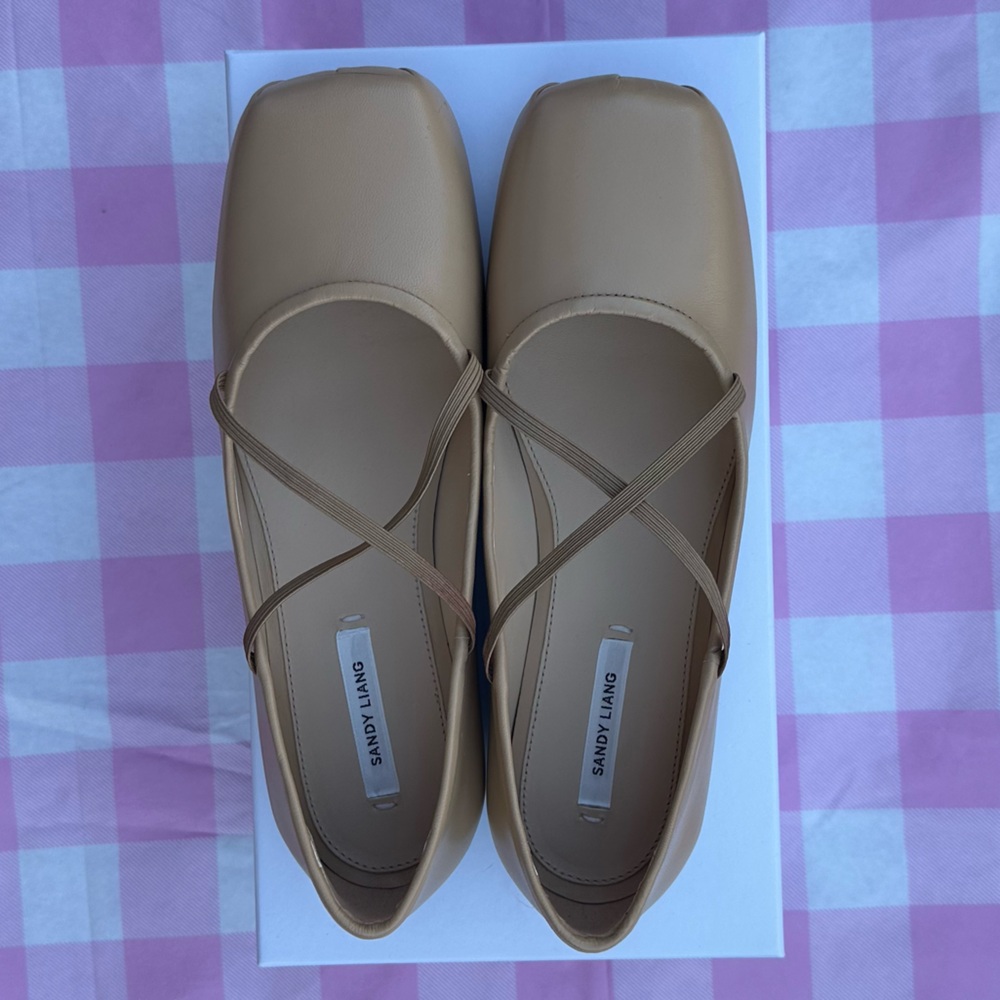 Sandy Liang Criss Cross Ponte Napa Square-Toe Ballet Flats